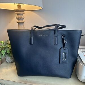 Marc Jacobs Navy Blue Saffiano Leather Large Tote Shoulder Bag